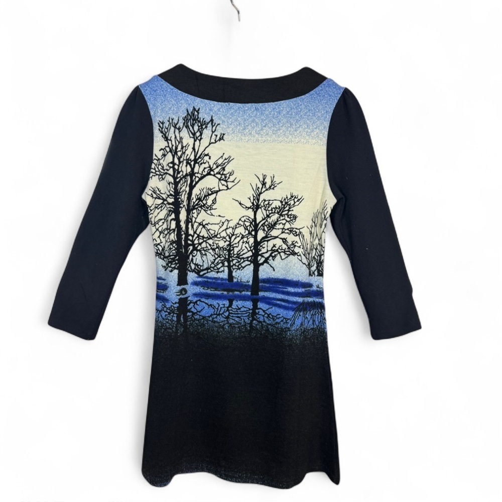 Papillon Black and Blue Artistic Print Dress - Picture 3 of 5